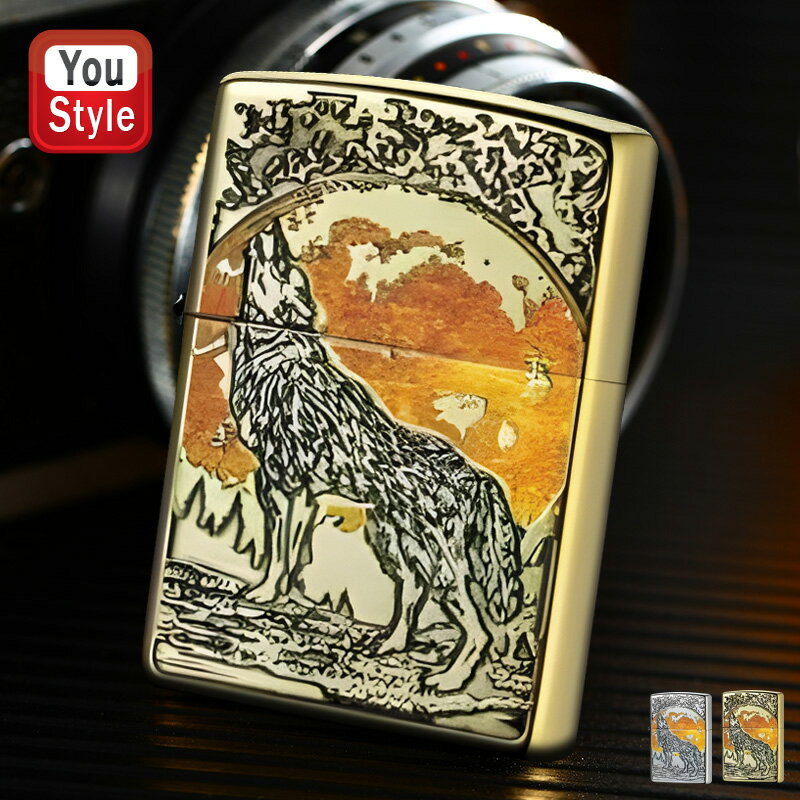 【25日限定★10%クーポン&P5倍要エントリー】ジッポー ZIPPO ライター WOLF DESIGN いぶし仕上げ エッチング プリント 銀メッキ 2SI-...