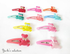 【メール便送料120円】キッズヘアピン/爽やかチェックリボンきらきらラメくまさん小粒水玉ドットキッズ女児ぱっちんヘアピンki17☆赤ピンク黄色青水色 子供 通園通学 ヘアアクセ 髪飾り 【あす楽対応】