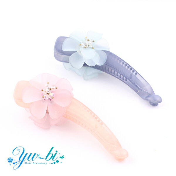 【定形外郵便OK220円】ヘアクリップ/大きめ 艶消しビーズ 花 バナナクリップk135☆ピンク/水色 ヘアアクセサリー 髪飾り ロングヘアー 毛量多い ヘアアレンジ 夏【あす楽対応】