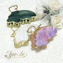 【定形外郵便OK290円】ヘアクリップ/マーブル柄 羽 大人可愛い 韓国 バンスクリップk254☆白/紫/緑 ゴールド縁取り パステル ヘアアクセサリー バタフ...