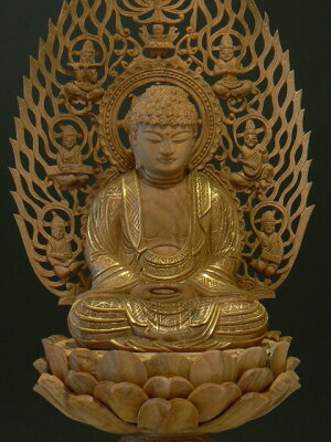 仏像白檀座釈迦金泥書き六角台座2.0寸(びゃくだんざしゃかろっかくだいざ)【送料無料】