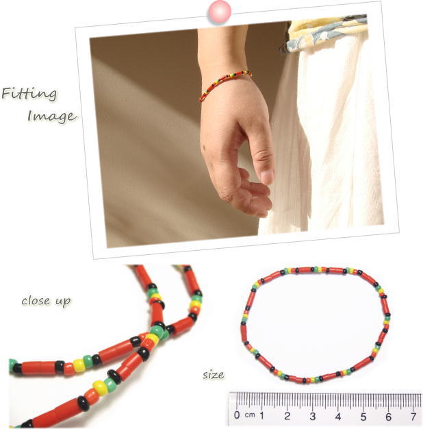 レッドを基調としたラスターカラービーズのゴムビーズブレスレット レディース メンズ