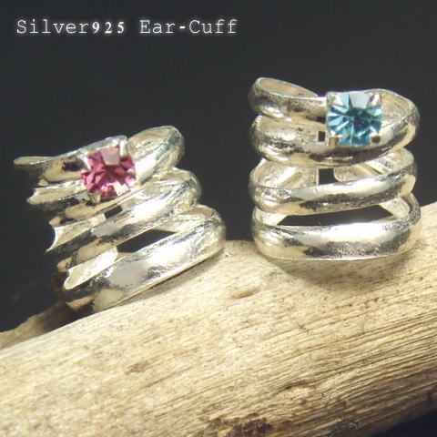 イヤーカフ メンズ まるでピアスの穴がたくさん開いているみたい スワロフスキーの付いたラインのイヤカフ ec-8-1_2_3 シルバー925 silver925...