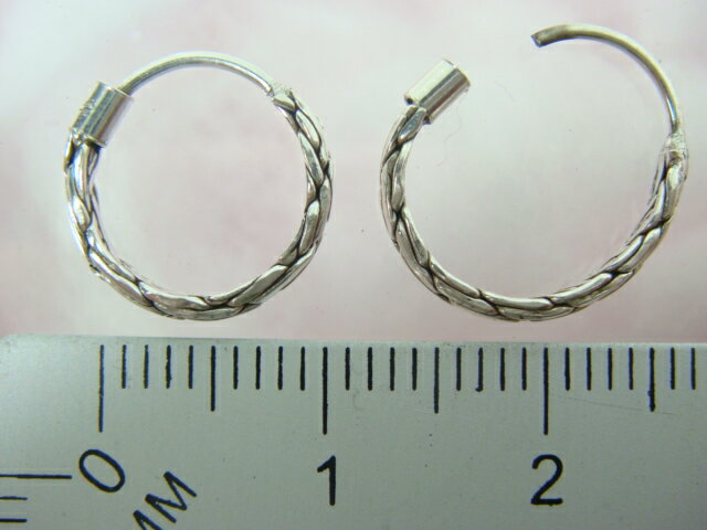 シルバーピアス 直径約12mm チェック柄 ヘビ柄 縄目加工 フープピアス シルバー925 silver925 シルバーアクセサリー ループピアス レディースピアス メンズピアス シルバー線