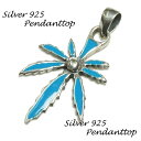 シルバー925 鮮やかなブルーのマリファナリーフペンダントトップ silver925 シルバーアクセサリー シルバー製 ペンダントヘッド メンズ