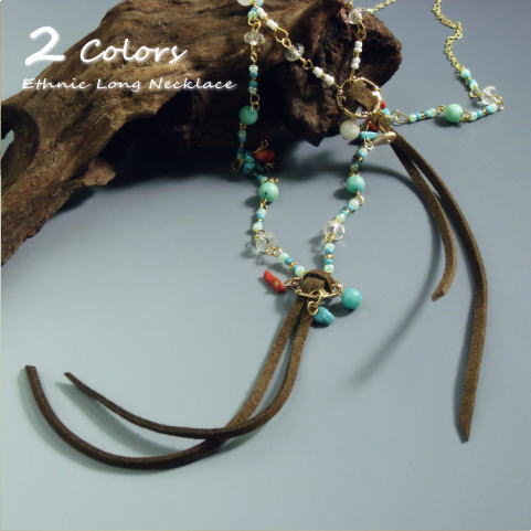 \半額★50%OFF/ネックレス 2カラー 革紐 ビーズ エスニック ロングネックレス 夏 秋 レディースネックレス 母の日 21'10