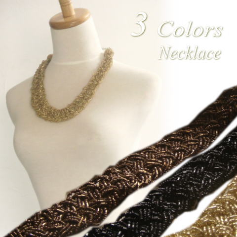 \半額★50%OFF/エレガントビーズを編みこみ ゴージャスミドルロングネックレス レディースネックレス 母の日 21'10