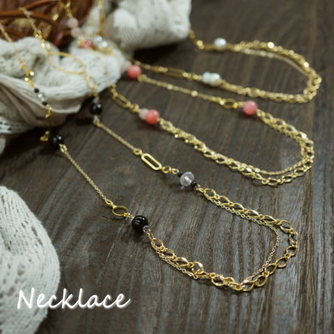 \半額★50%OFF/輝くカットビーズやカラービーズがエレガントなゴールドチェーンのネックレスレディースネックレス 22'09