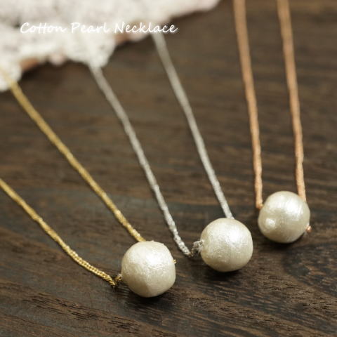 \半額★50%OFF/直径8mmと10mmの1粒コットンパールのチェーンネックレス コットンパールネックレス ペンダントネックレス レディースネックレス 卒園式...