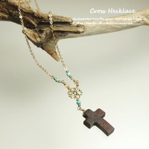 \半額★50%OFF/ナチュラルな雰囲気も持ち合わせてるウッドを使ったエレガントなロザリオレディースネックレス アジアン 十字架 夏アクセ 21'10