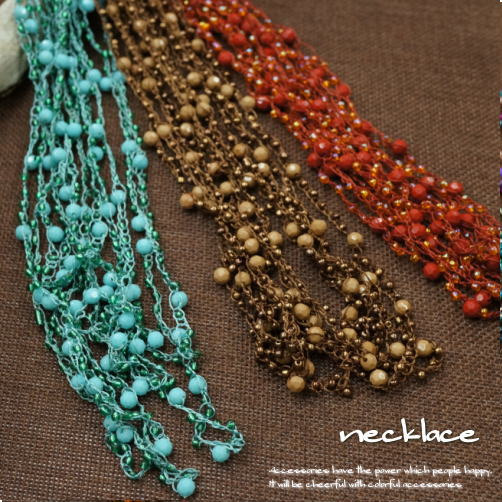 \半額★50%OFF/落ち着いた秋色ビーズのボリューム6連かぎ編みネックレスレディースネックレス 21'10