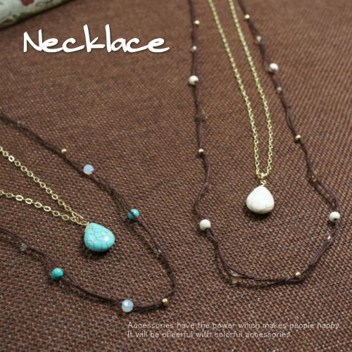 \半額★50%OFF/ネックレス 2連 チェーンネックレス 紐ネックレス ドロップビーズ ロングネックレス 夏 レディース トルコ石風 21'10 キッズ