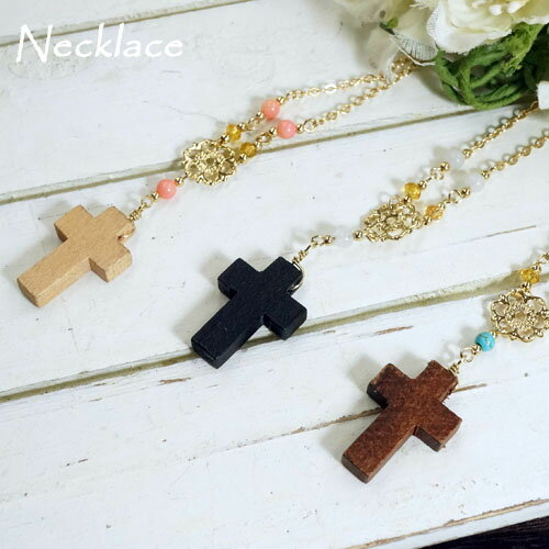 \半額★50%OFF/小さなウッドのクロスがかわいいネックレス 夏アクセ レディースネックレス 21'10 キッズ