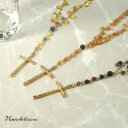 ゴールドのクロスが高貴な光を放つロザリオネックレスレディースネックレス ロングネックレス 21'10