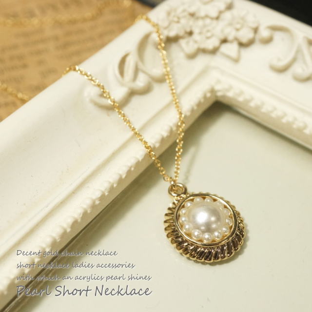 \半額★50%OFF/アクリルパールが輝く上品ゴールドチェーンネックレスショートネックレス レディースアクセサリー レディースネックレス 卒園式 入園式