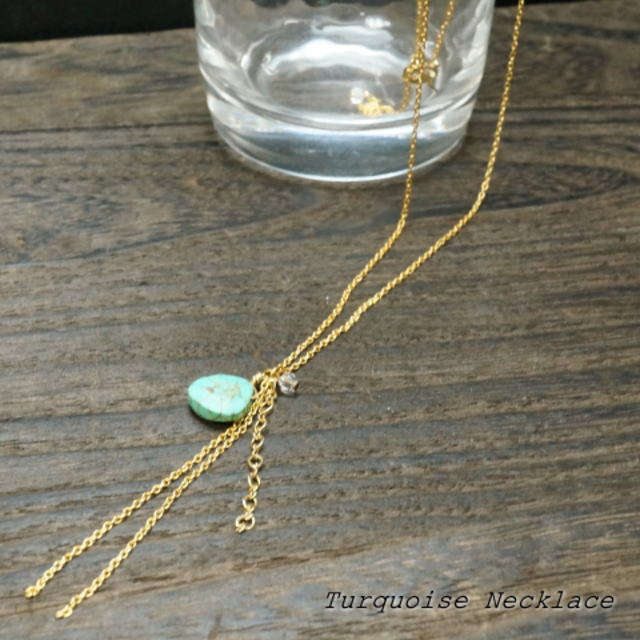 \半額★50%OFF/ネックレス ターコイズ トルコ石 ドロップ型 天然石 ゴールドチェーン ロングネックレス 夏 レディースアクセサリー レディースネックレス...