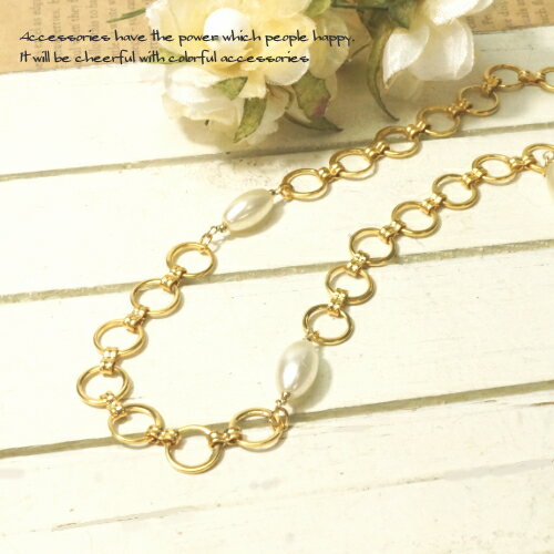 \半額★50%OFF/シンプルなリングパーツがたくさん繋がったアクリルパールネックレスショートネックレス レディースアクセサリー レディースネックレス 卒園式 ...