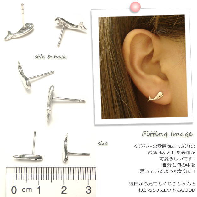 シルバーピアス 本当にクジラが泳いでいるみたいで可愛らしい のほほん表情のくじらちゃんピアス 動物 アニマル a101(a-2-10) シルバー925 silver925 シルバーアクセサリー 鯨 海の生き物 スタッドピアス レディースピアス 涼し気 母の日の商品画像 2