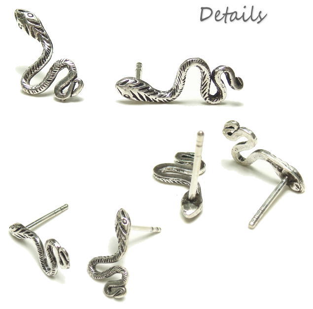シルバーピアス 流れるような曲線が美しいヘビ スタッドピアス a186(a-5-10) シルバー925 silver925 シルバーアクセサリー 爬虫類 虫 へび ヘビ 蛇 スタッドピアス