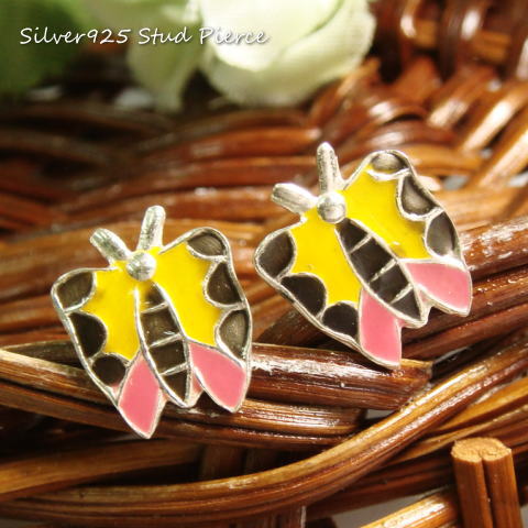 シルバーピアス イエロー ピンク 可愛い イラストみたい カラフル 蝶々 ピアス シルバー925 silver925 ..