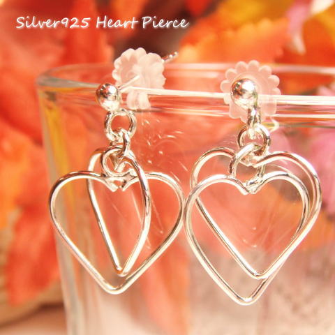 シルバーピアス オープンハートを大胆に2枚からませたハートのサガリピアス61 f061(f-5-6) シルバー925 silver925 シルバーアクセサリー ...