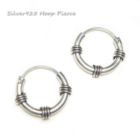 シルバーピアス 直径約12mm 太めタイプ 3点模様 フープピアス シルバー925 silver925 シルバーアクセサリー ループピアス レディースピアス メンズピアス エスニック バリスタイル グルグル 巻き巻き