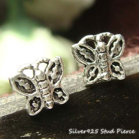 Rakuten - シルバーピアス 小さい 蝶々 ピアス シルバー925 silver925 シルバーアクセサリー ちょうちょう チョウチョ バタフライ 昆虫 スタッドピアス レディースピアス