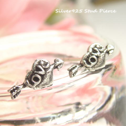 シルバーピアス ハートのLoveを打ち抜く キューピットの矢が刺さったラブ・ハートのピアス シルバー925 silver925 シルバーアクセサリー スタッドピアス レディースピアス
