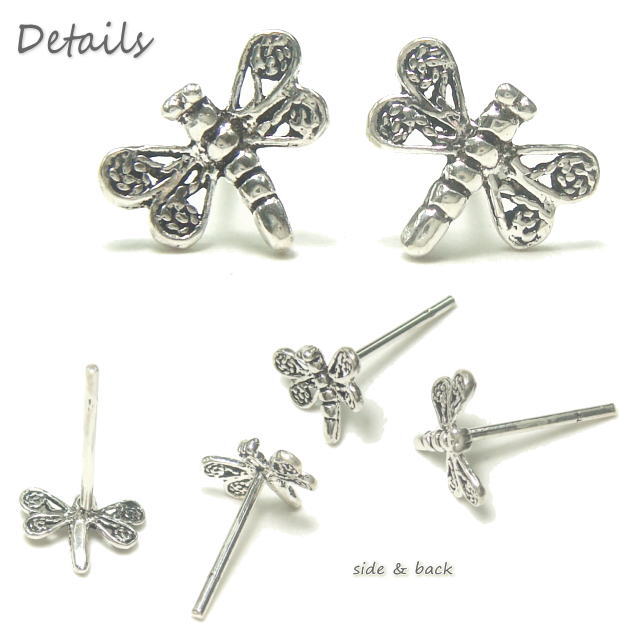 シルバーピアス ハートのような羽を開いて飛ぶトンボのスタッドピアス シルバー925 silver925 シルバーアクセサリー とんぼ 蜻蛉 スタッドピアス レディースピアスの商品画像 2