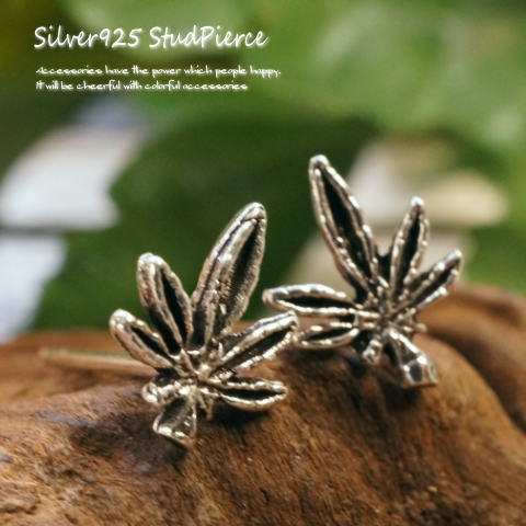 Rakuten - シルバーピアス 南国に生えていそうなシャープな形をした葉っぱのスタッドピアス シルバー925 silver925 シルバーアクセサリー 木 マリファナ スタッドピアス メープル レディースピアス