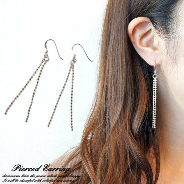 シルバー925 silver925 ピアス ボールチェーン 2連 ダブル フリンジ ショート フックピアス ロングピアス