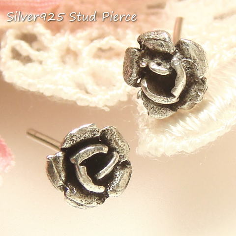 シルバーピアス 直径6mmサイズ キレイ 薔薇 ピアス シルバー925 silver925 シルバーアクセサリー バラ ばら 花 フラ…