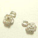 フラワーシルバーパーツ2個で1セット 横幅4.03mm×高さ6.19mmで白いバラの花(小)シルバー925製の小さいパーツ2個セット ビーズ アクセサリー 薔薇...