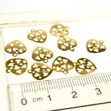 オープンハート ドット ハートの中にハート ゴールド シルバー 10個1セット ピアス ネックレス アクセサリーパーツ 手作り ハンドメイド 材料