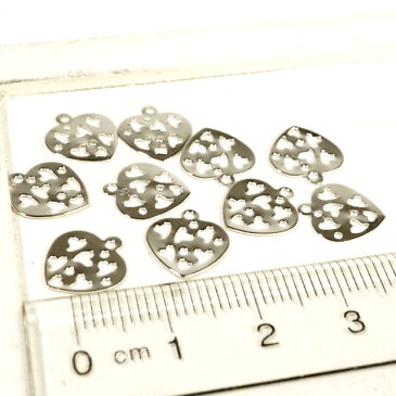 オープンハート ドット ハートの中にハート ゴールド シルバー 10個1セット ピアス ネックレス アクセサリーパーツ 手作り ハンドメイド 材料