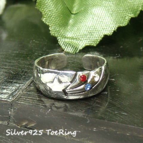 フリーサイズリング レッド・ブルー・クリアのストーンが流れ星を強調する足指リング シルバー925 silver925 シルバーアクセサリー 指輪 足指リング ト...