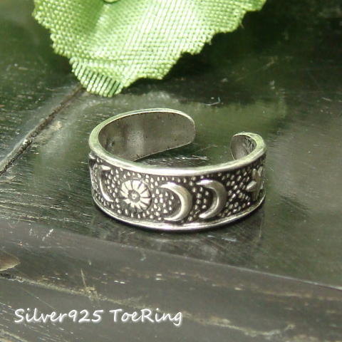 フリーサイズリング 星・月・太陽の模様がエスニックっぽい足指リング シルバー925 silver925 シルバーアクセサリー 指輪 足指リング トゥリング トウ...