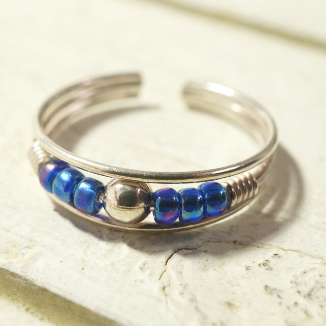 フリーサイズリング 爽やか青色ビーズを使用した足指リング シルバー925 silver925 シルバーアクセサリー 指輪 足指リング トゥリング トウリング ピ...