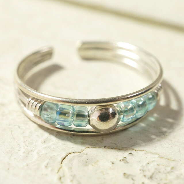 フリーサイズリング 爽やかアクアなビーズを使用した足指リング シルバー925 silver925 シルバーアクセサリー 指輪 足指リング トゥリング トウリング...