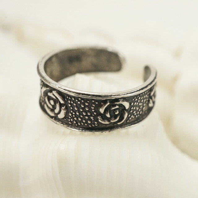 フリーサイズリング エレガントなバラ模様の足指リング 薔薇 フラワー シルバー925 silver925 シルバーアクセサリー 指輪 足指リング トゥリング ト...