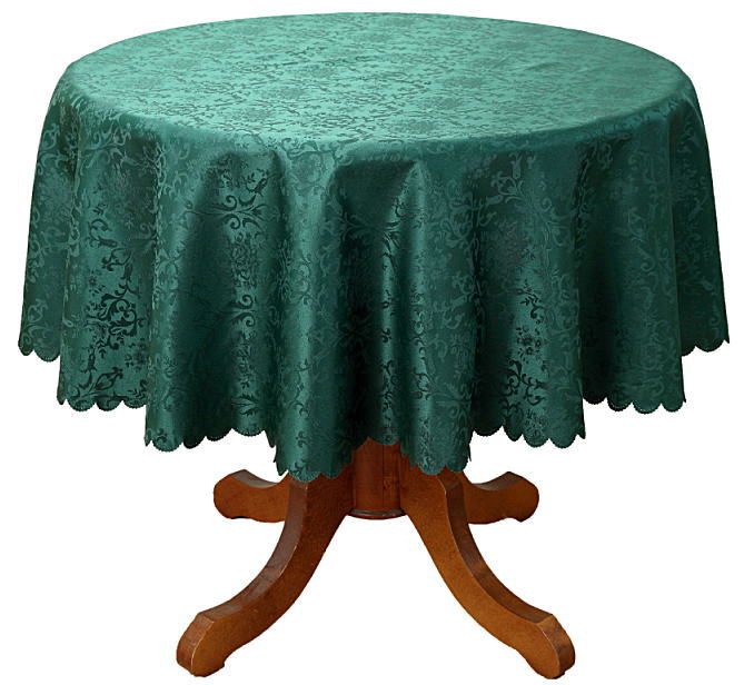 はっ水加工 ラウンドクロス 円形 直径150cm (濃いグリーン地に透かしアラベスク柄)