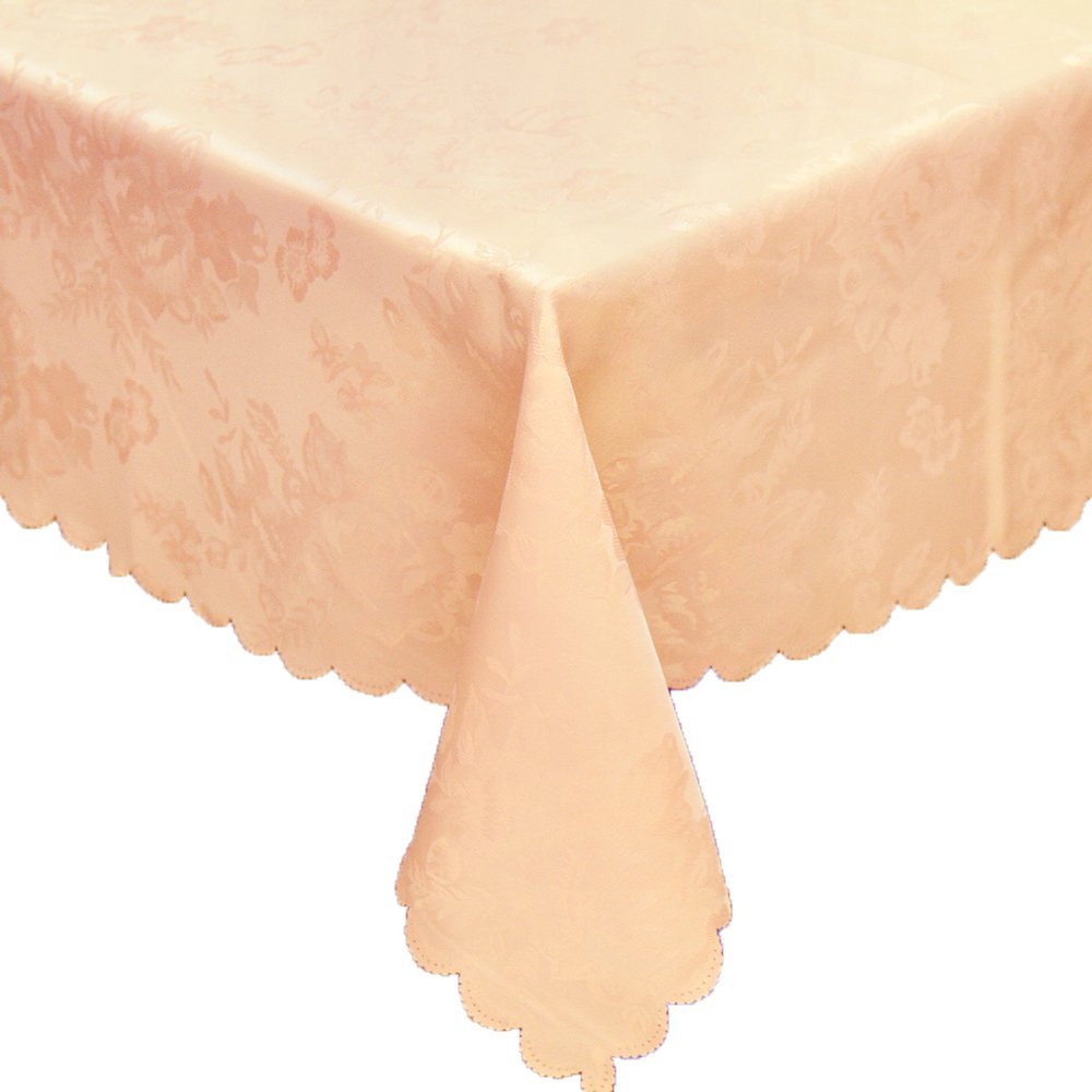 はっ水加工　テーブルクロス　240cm　×　135cm　, ピンク地に透かしローズ柄