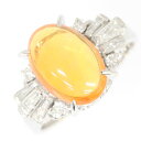 【中古】ファイアーオパール ダイヤモンド リング PT プラチナ FOP2.08ct D0.39ct 12.5号 ジュエリー アクセサリー 宝石 指輪 ブリリアントカット バケットカット オレンジ グリーン レディース Fire opal Diamond | ダイヤ ファイヤーオパール プラチナリング ダイア 大ぶり