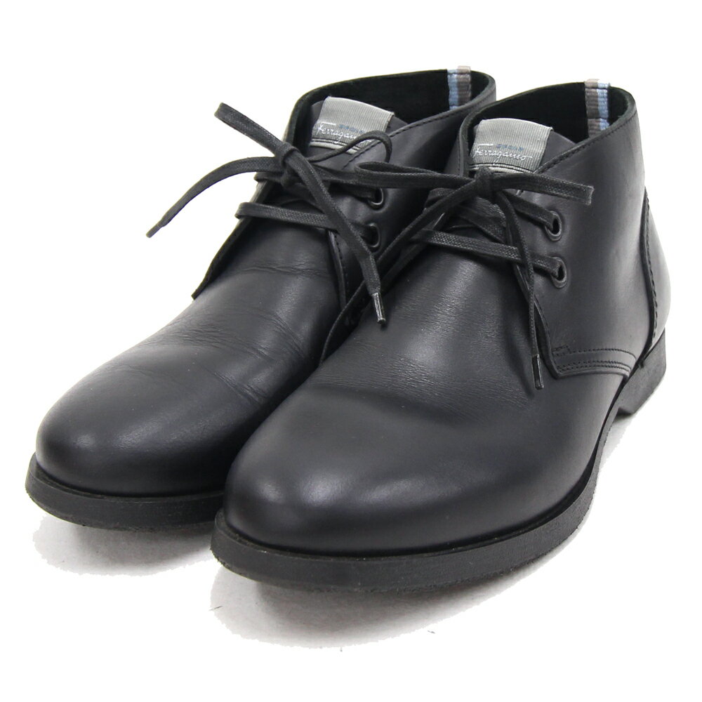 フェラガモ メンズシューズ ブラック レザー サイズ5.5 中古 チャッカブーツ 靴 黒 ショートブーツ レディース Salvatore Ferragamo