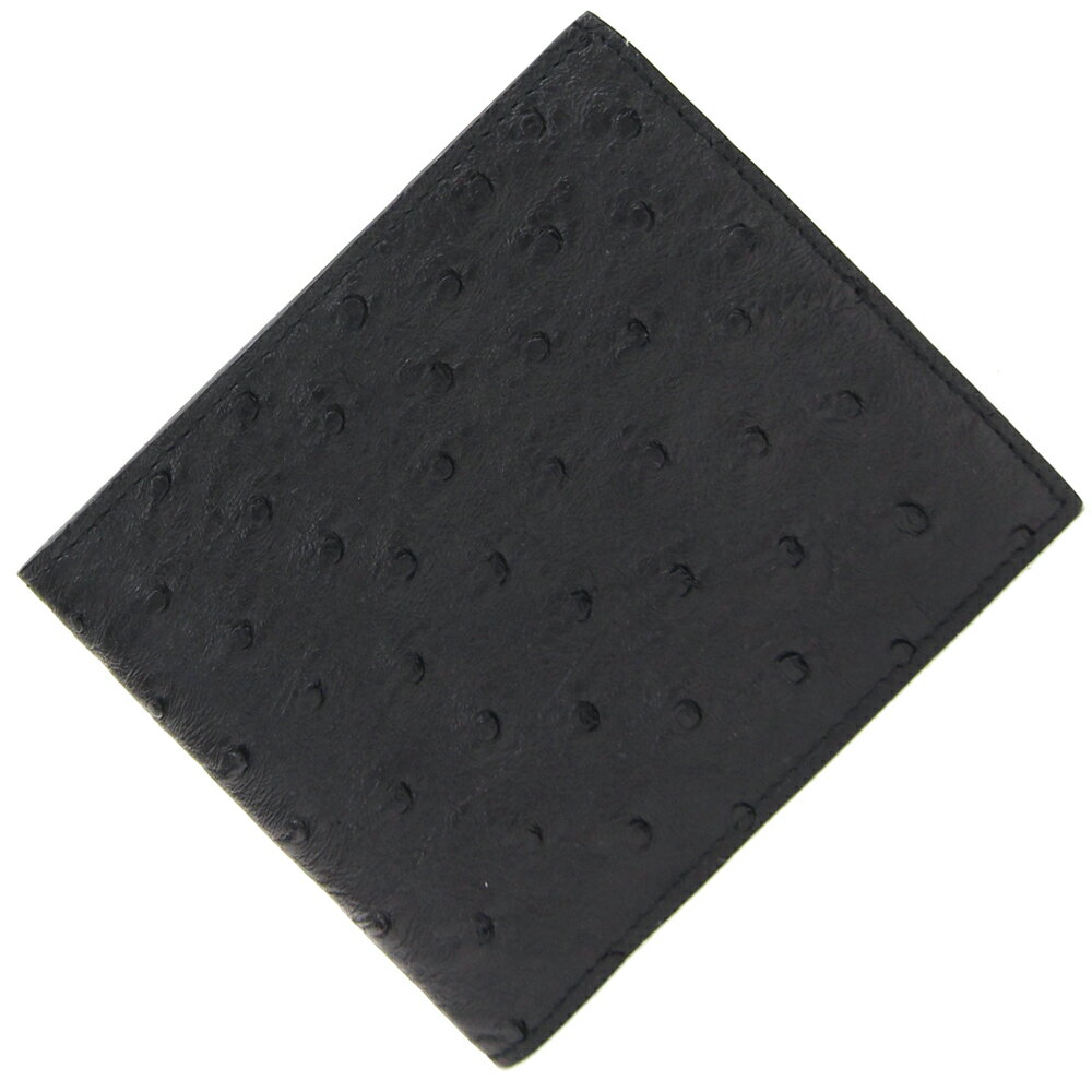 プラダ 二つ折り札入れ 2M0513 ブラック オーストリッチ 中古 財布 コンパクトウォレット ダチョウ エキゾチックレザー メンズ 男性 黒 PRADA
