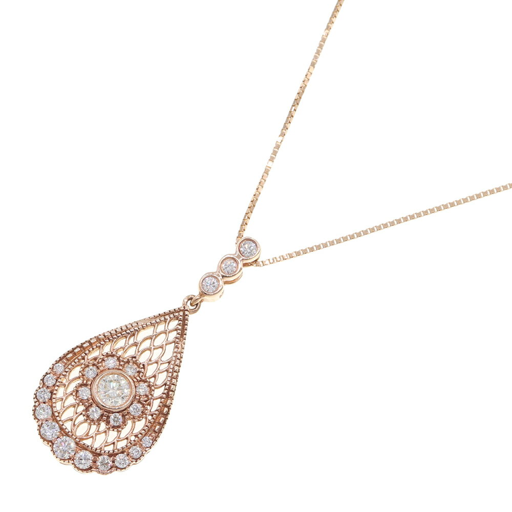 ダイヤモンド ネックレス D0.50ct K18PG 中古 アクセサリー ジュエリー チョーカー 宝石 ベネチアンチェーン レディース 女性 婦人 Diamond