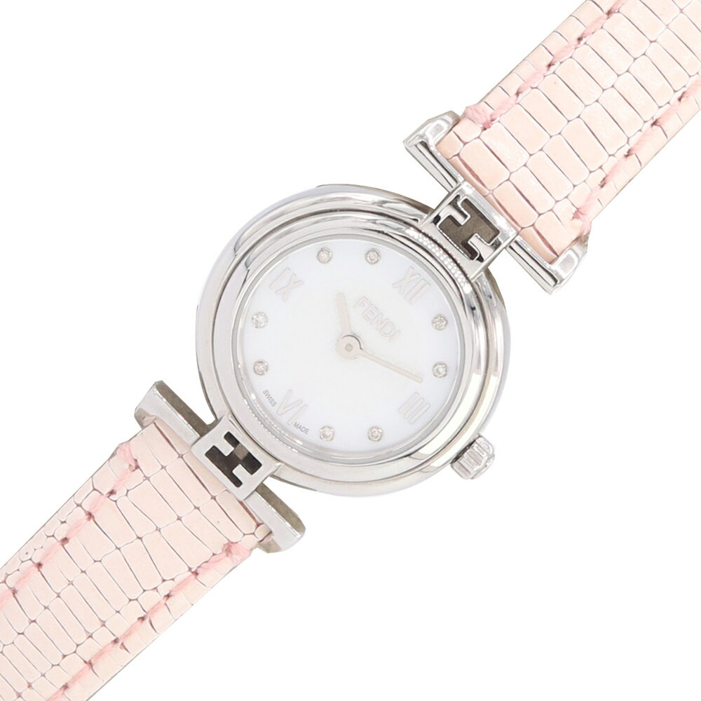 フェンディ レディースウォッチ モーダ F271247 ホワイトシェルダイヤル 8Pダイヤ ローマ数字インデックス ステンレススチール レザーベルト クォーツ 中古 腕時計 女性 ロゴ 革ベルト レディース FENDI