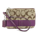 コーチ ミニポーチ シグネチャー ベージュ パープル キャンバス 中古 リストレット 小物入れ ミニ レディース 女性 COACH