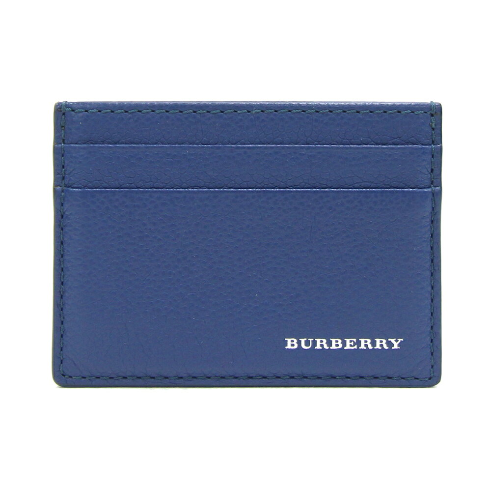 バーバリー カードケース ブルー レザー 中古 パスケース 定期入れ ロゴ メンズ 男性 BURBERRY
