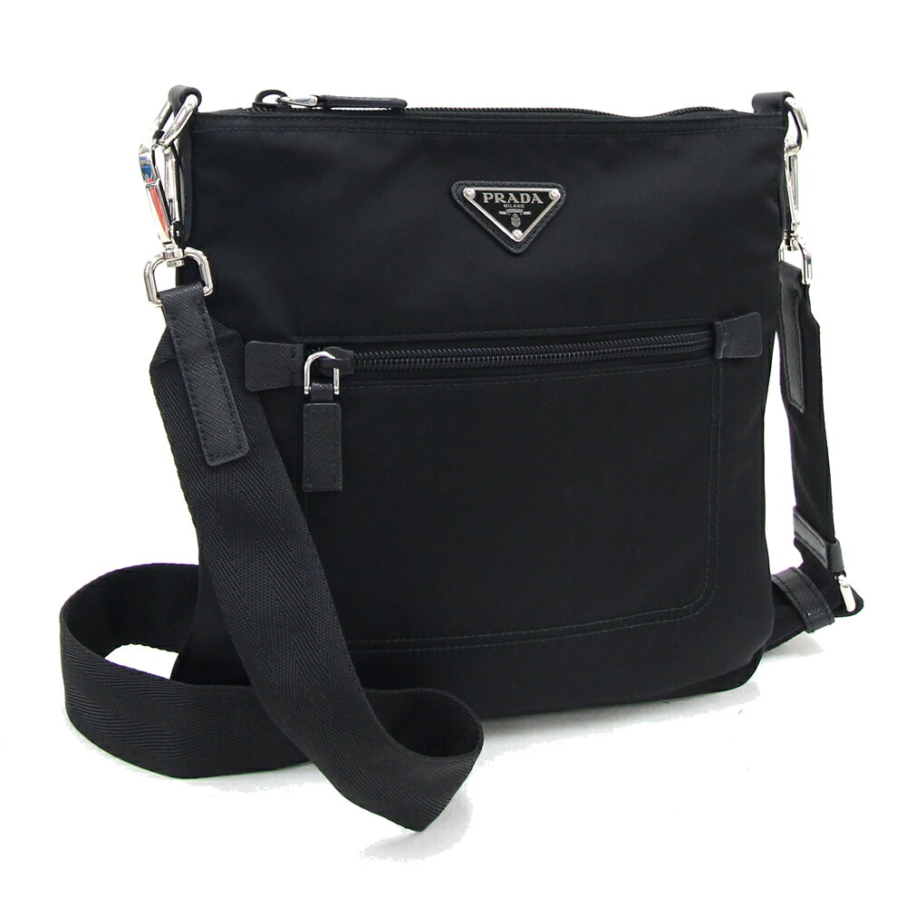 501 PRADA ショルダーバッグ 斜めがけ 黒 三角ロゴ xjp4 レディース